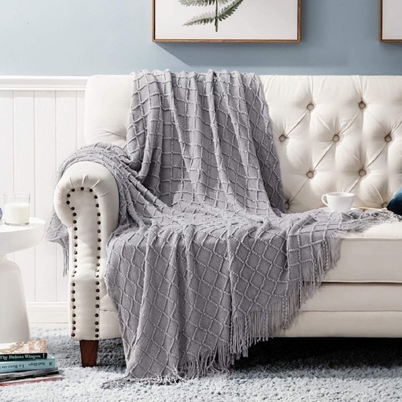 Light Purple Colorful Home/Dorm Tassel Knit Throw Cozy Fringe Patterned Blanket - Picture 16 of 16